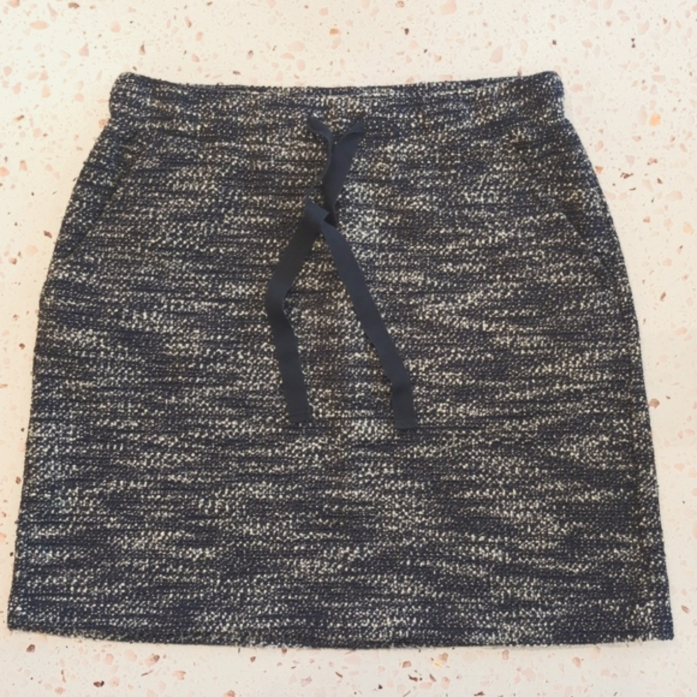 LOFT | Navy Grey Textured Knit Skirt Elastic Drawstring Waist Pockets | XS